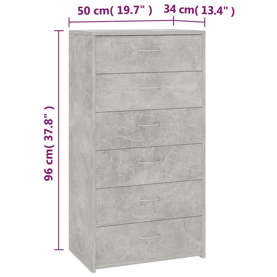 Dressoir Met 6 Lades 50X34X96 Cm Bewerkt Hout Betongrijs