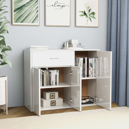 Dressoir 88X30X70 Cm Bewerkt Hout Hoogglans wit