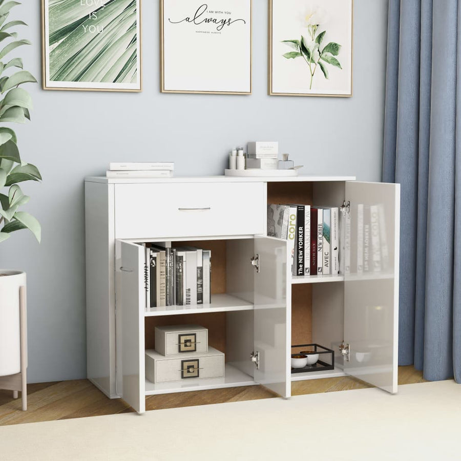 Dressoir 88X30X70 Cm Bewerkt Hout Hoogglans wit