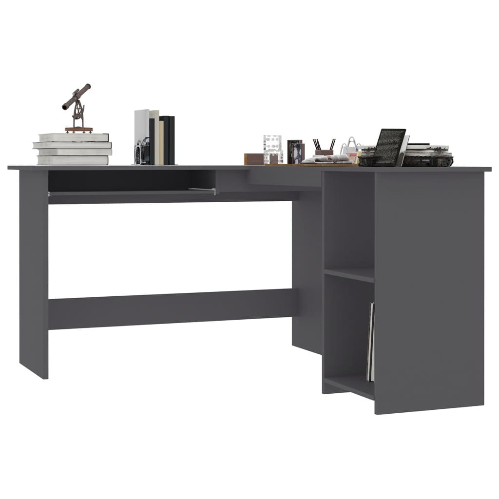 Hoekbureau L-vormig 120x140x75 cm bewerkt hout grijs