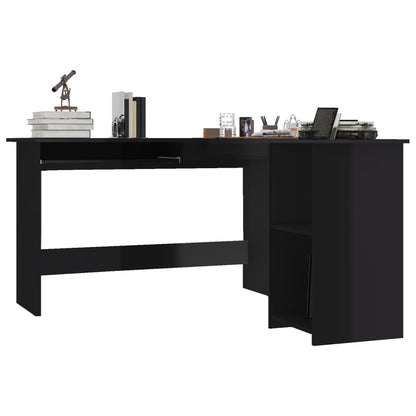 Hoekbureau L-Vormig 120X140X75 Cm Bewerkt Hout Hoogglans zwart