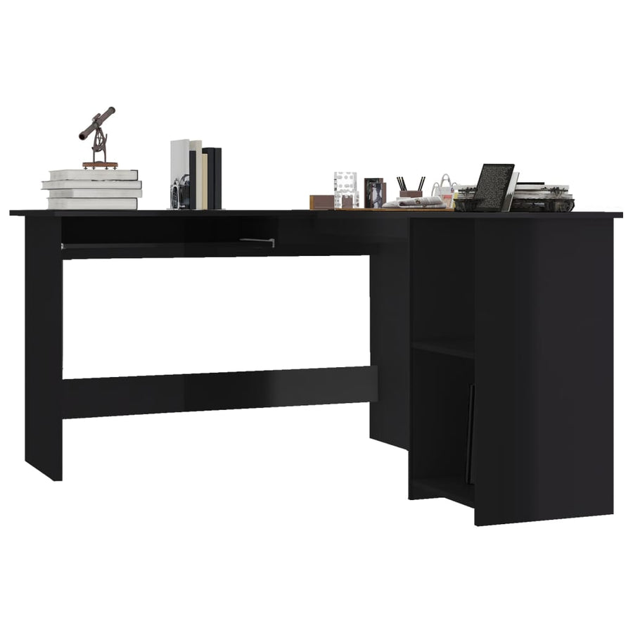 Hoekbureau L-Vormig 120X140X75 Cm Bewerkt Hout Hoogglans zwart