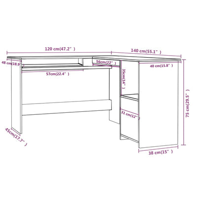 Hoekbureau L-Vormig 120X140X75 Cm Bewerkt Hout Hoogglans zwart