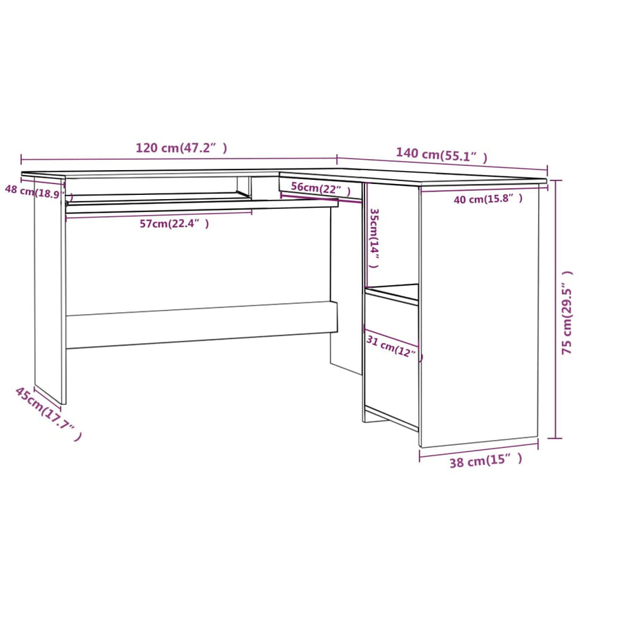 Hoekbureau L-Vormig 120X140X75 Cm Bewerkt Hout Hoogglans zwart