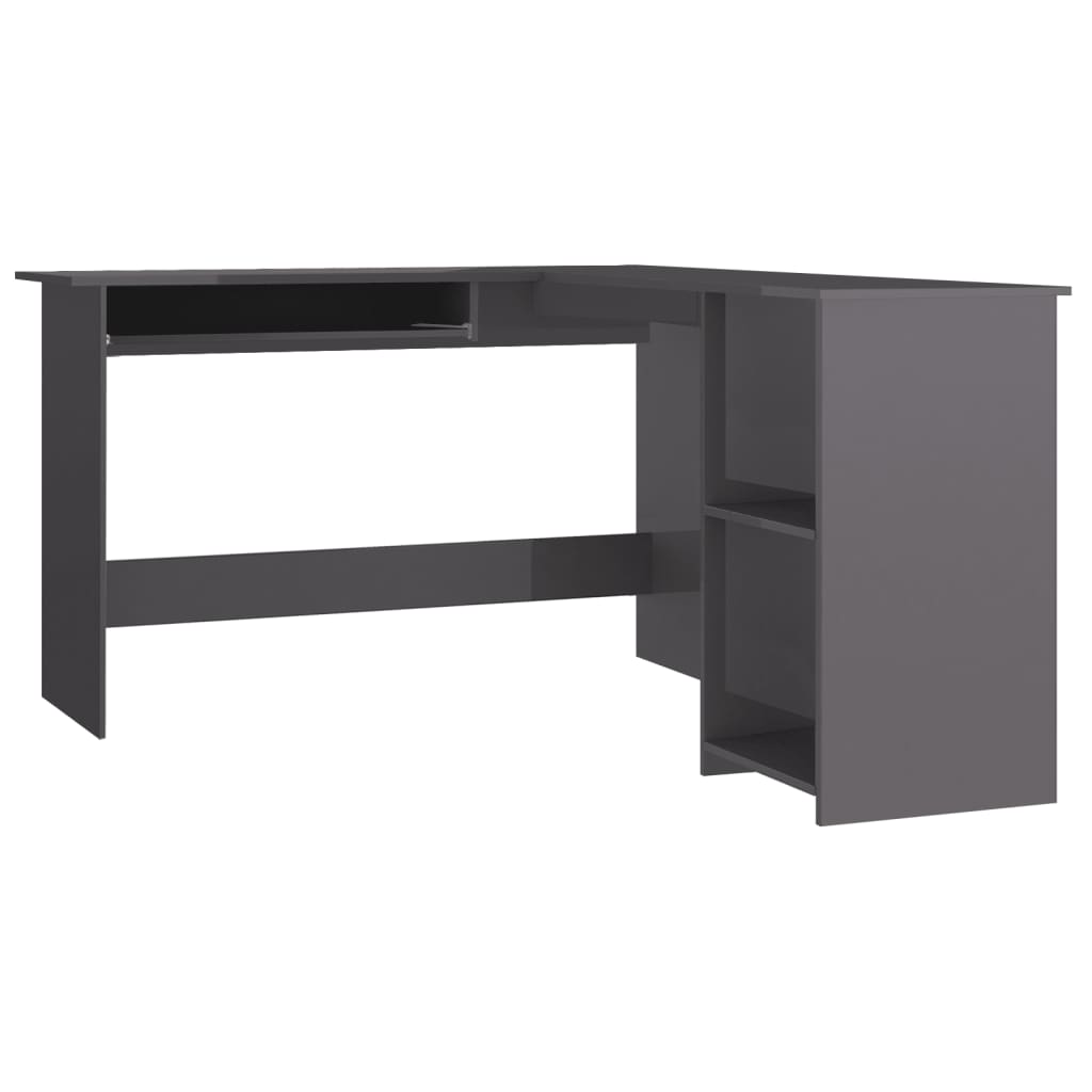 Hoekbureau L-vormig 120x140x75 cm bewerkt hout hoogglans grijs