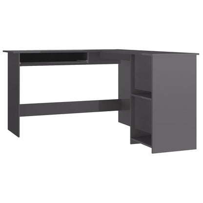 Hoekbureau L-vormig 120x140x75 cm bewerkt hout hoogglans grijs