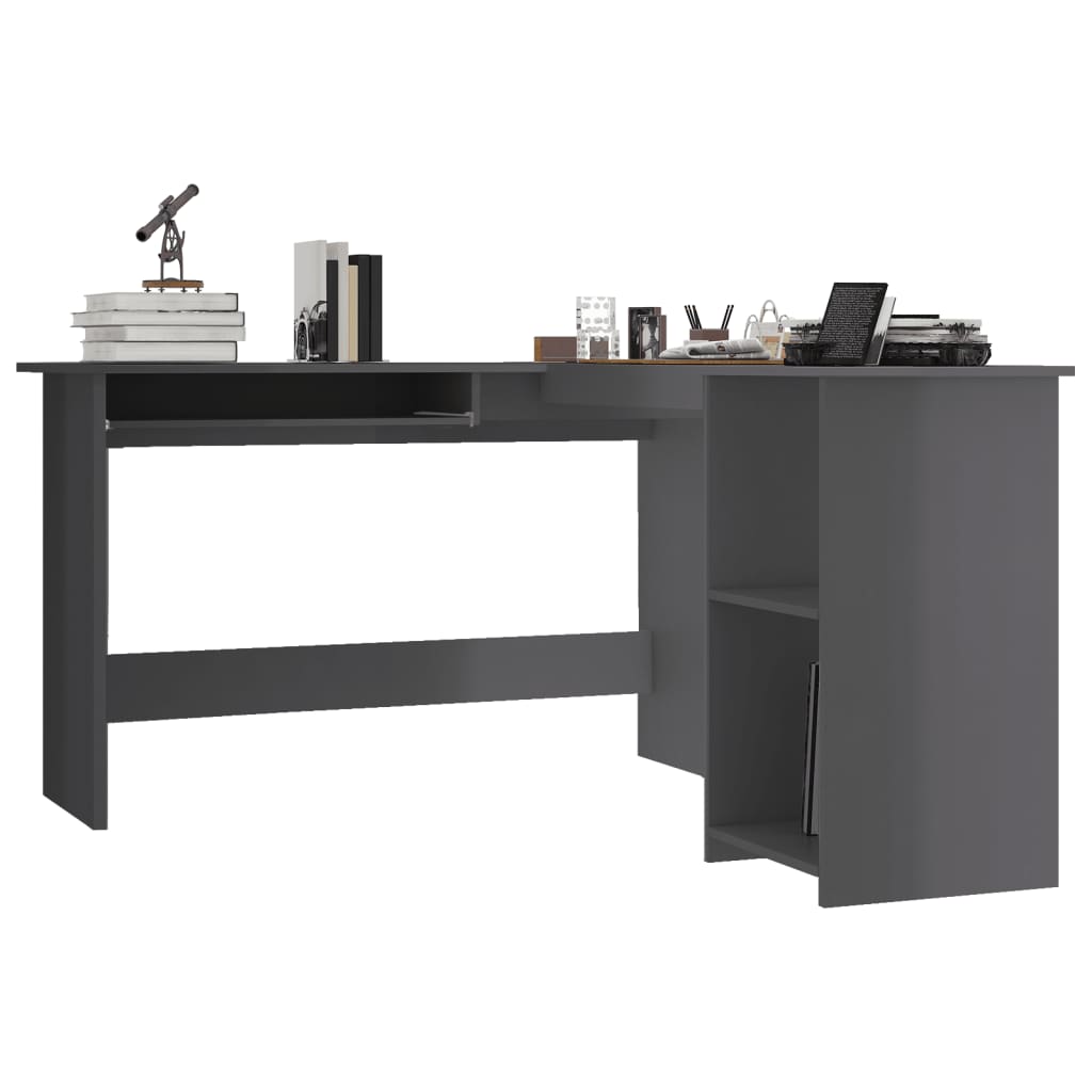 Hoekbureau L-vormig 120x140x75 cm bewerkt hout hoogglans grijs