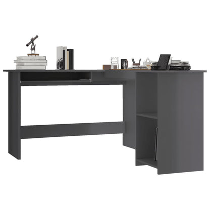 Hoekbureau L-vormig 120x140x75 cm bewerkt hout hoogglans grijs