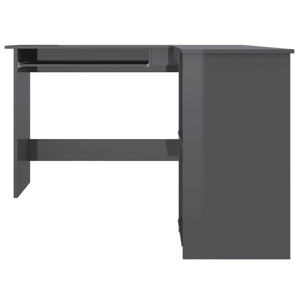 Hoekbureau L-vormig 120x140x75 cm bewerkt hout hoogglans grijs