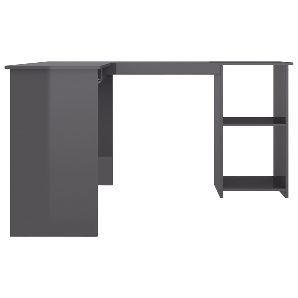 Hoekbureau L-vormig 120x140x75 cm bewerkt hout hoogglans grijs
