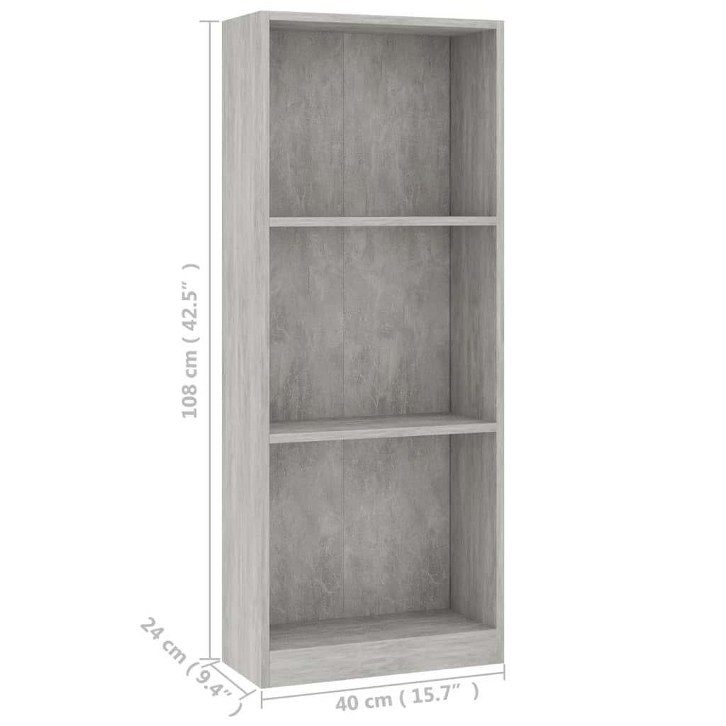 Boekenkast Met 3 Schappen Bewerkt Hout 40 x 24 x 108 cm Betongrijs