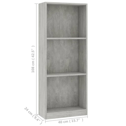 Boekenkast Met 3 Schappen Bewerkt Hout 40 x 24 x 108 cm Betongrijs