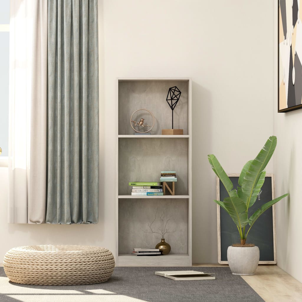 Boekenkast Met 3 Schappen Bewerkt Hout 40 x 24 x 108 cm Betongrijs