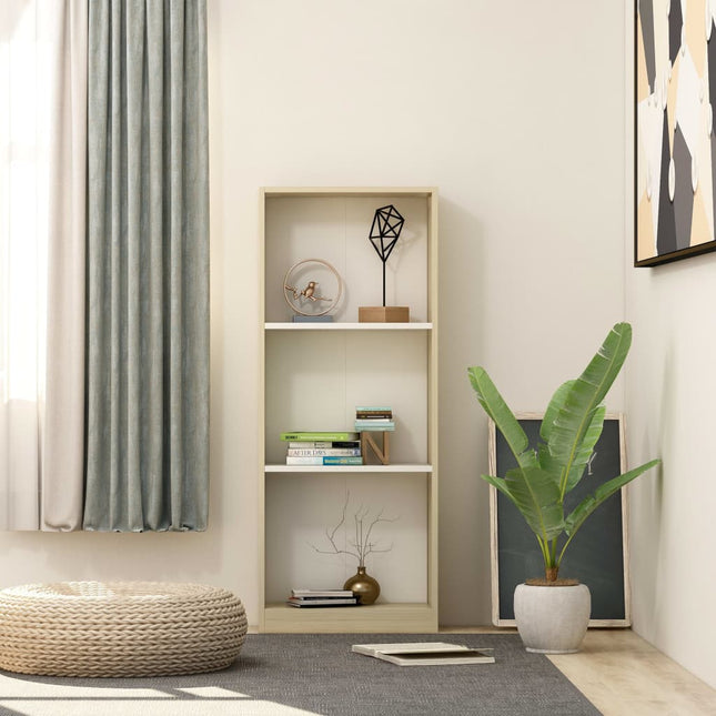 Boekenkast met 3 schappen 40x24x108cm bewerkt hout wit en eiken 40 x 24 x 108 cm Wit en sonoma eiken