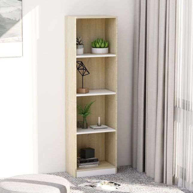 Boekenkast met 4 schappen 40x24x142cm bewerkt hout wit en eiken 40 x 24 x 142 cm Wit en sonoma eiken