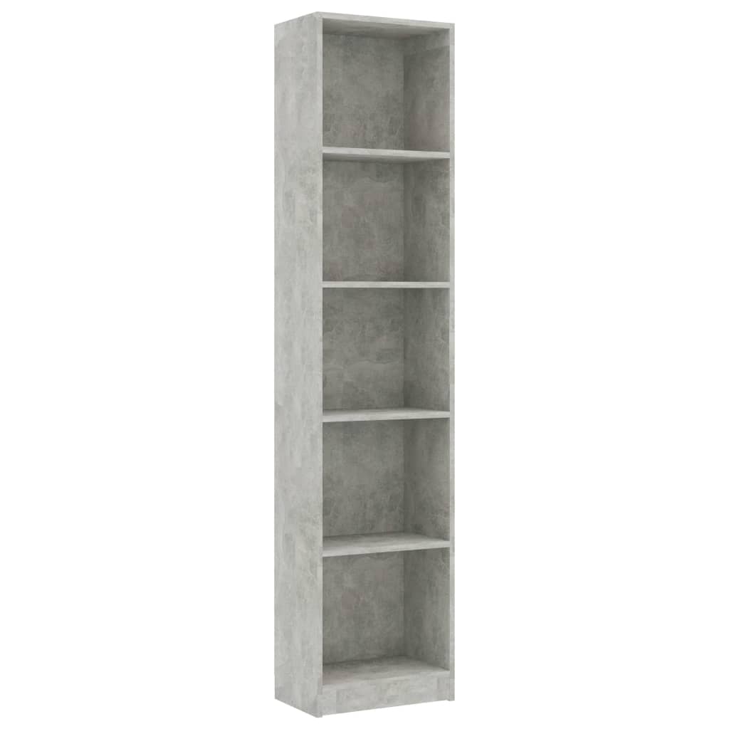 Boekenkast Met 5 Schappen Bewerkt Hout 40 x 24 x 175 cm Betongrijs