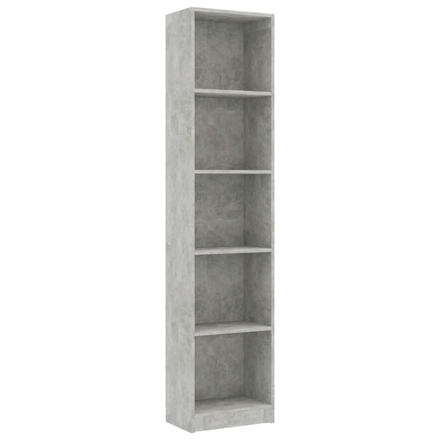 Boekenkast Met 5 Schappen Bewerkt Hout 40 x 24 x 175 cm Betongrijs