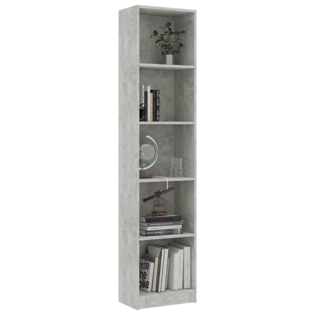 Boekenkast Met 5 Schappen Bewerkt Hout 40 x 24 x 175 cm Betongrijs