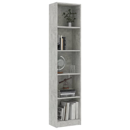 Boekenkast Met 5 Schappen Bewerkt Hout 40 x 24 x 175 cm Betongrijs