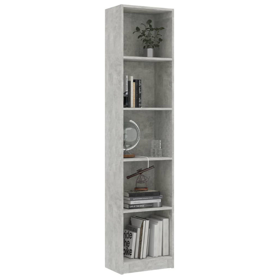Boekenkast Met 5 Schappen Bewerkt Hout 40 x 24 x 175 cm Betongrijs