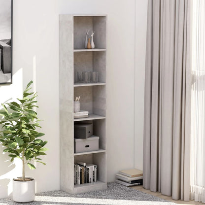 Boekenkast Met 5 Schappen Bewerkt Hout 40 x 24 x 175 cm Betongrijs