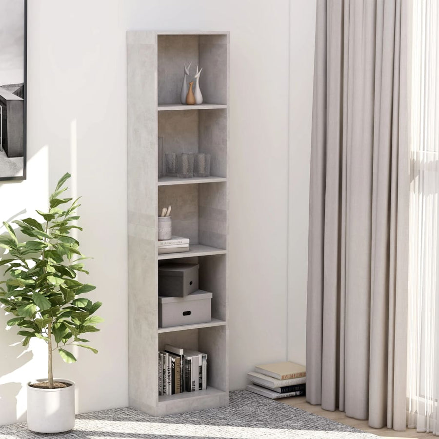 Boekenkast Met 5 Schappen Bewerkt Hout 40 x 24 x 175 cm Betongrijs
