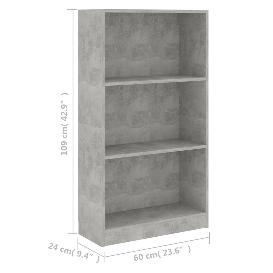 Boekenkast Met 3 Schappen Bewerkt Hout 60 x 24 x 109 cm Betongrijs
