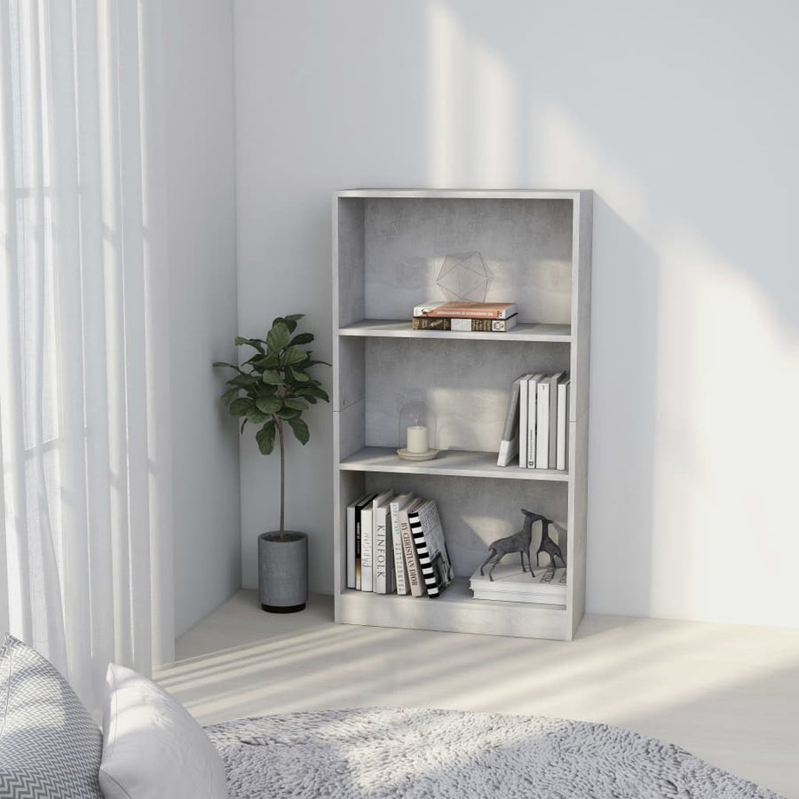 Boekenkast Met 3 Schappen Bewerkt Hout 60 x 24 x 109 cm Betongrijs
