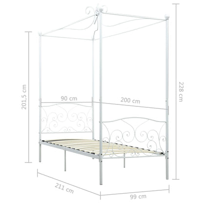 Hemelbedframe Metaal 90 x 200 cm Wit