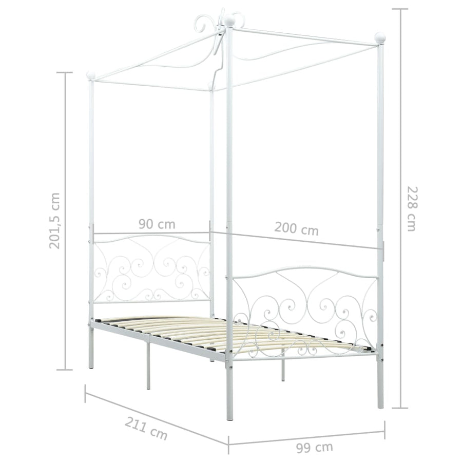 Hemelbedframe Metaal 90 x 200 cm Wit