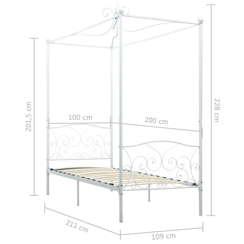 Hemelbedframe Metaal 100 x 200 cm Wit