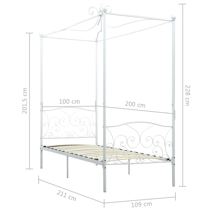 Hemelbedframe Metaal 100 x 200 cm Wit