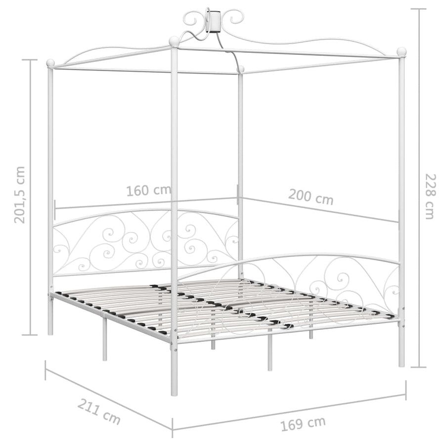 Hemelbedframe Metaal 160 x 200 cm Wit