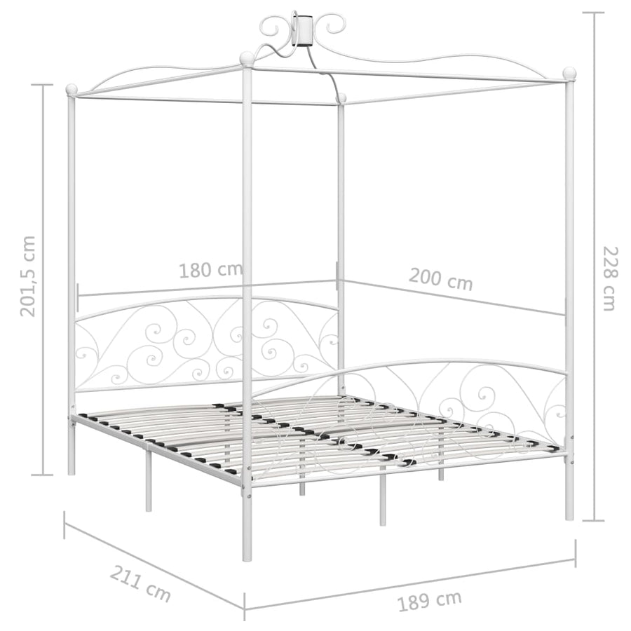 Hemelbedframe Metaal 180 x 200 cm Wit