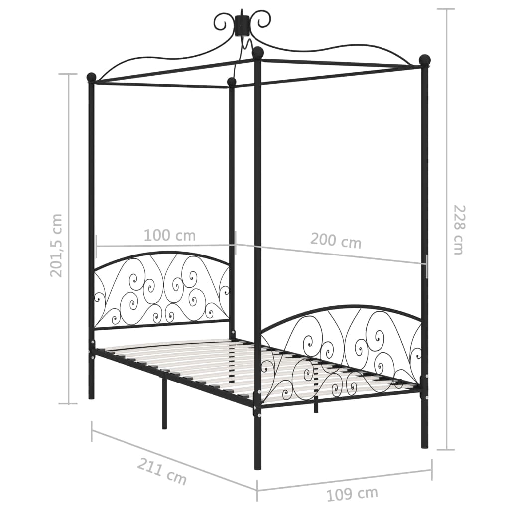 Hemelbedframe Metaal 100 x 200 cm Zwart