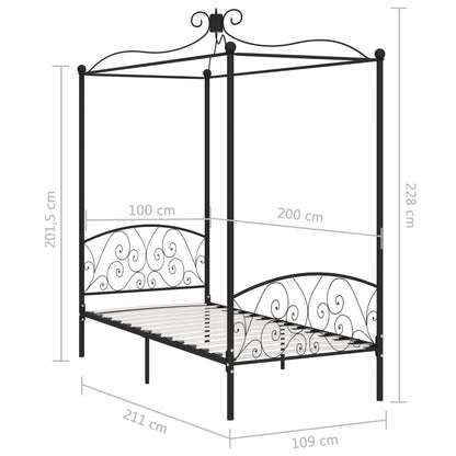 Hemelbedframe Metaal 100 x 200 cm Zwart