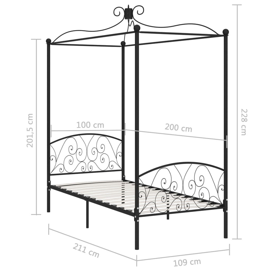 Hemelbedframe Metaal 100 x 200 cm Zwart