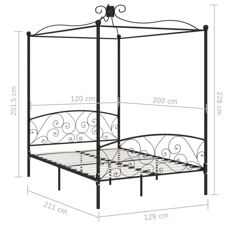 Hemelbedframe Metaal 120 x 200 cm Zwart