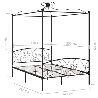 Hemelbedframe Metaal Zwart 140X200 Cm 140 x 200 cm