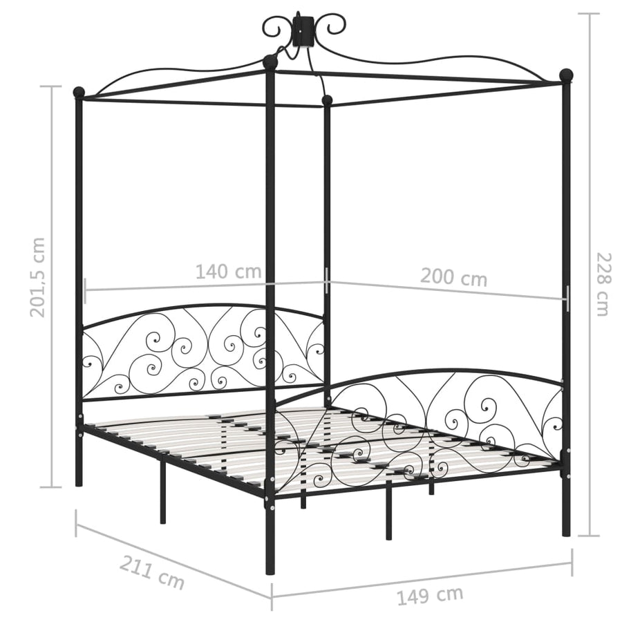 Hemelbedframe Metaal Zwart 140X200 Cm 140 x 200 cm