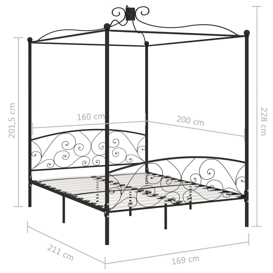 Hemelbedframe Metaal 160 x 200 cm Zwart