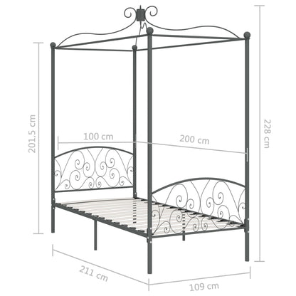Hemelbedframe Metaal Grijs 100X200 Cm