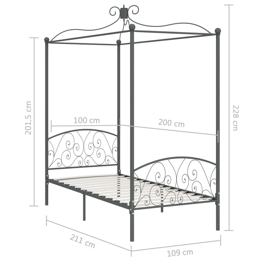 Hemelbedframe Metaal Grijs 100X200 Cm
