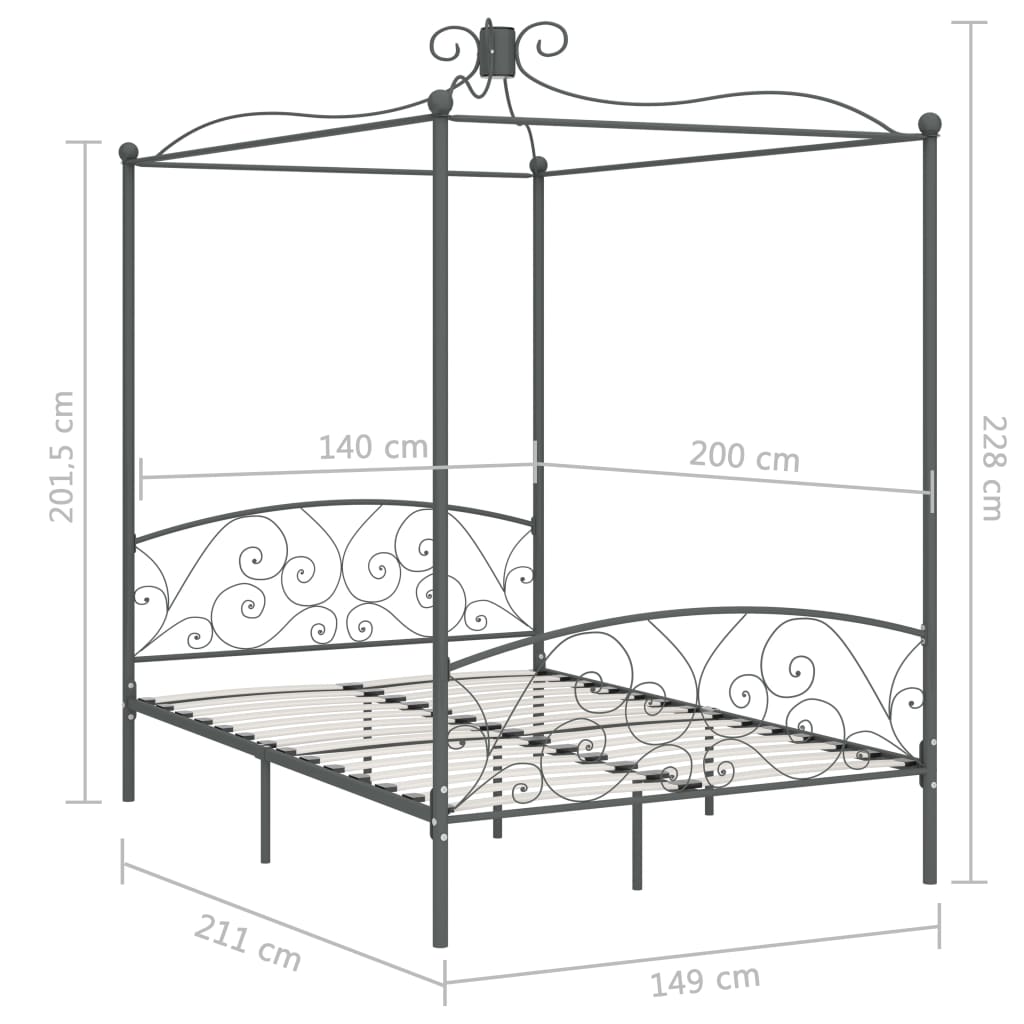 Hemelbedframe Metaal 140 x 200 cm Grijs