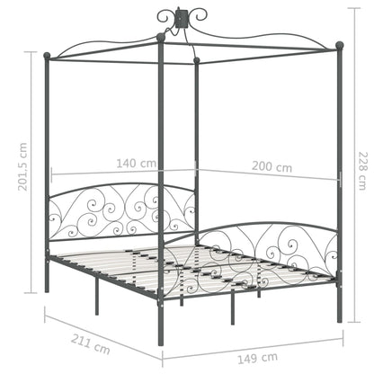 Hemelbedframe Metaal 140 x 200 cm Grijs