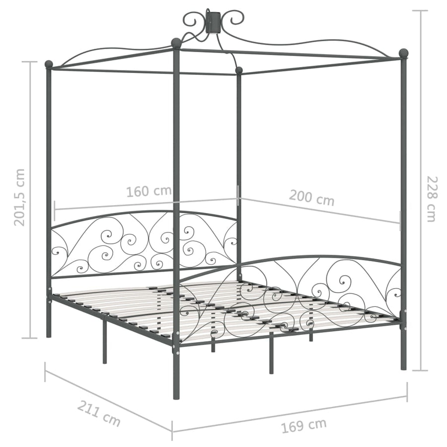 Hemelbedframe Metaal 160 x 200 cm Grijs