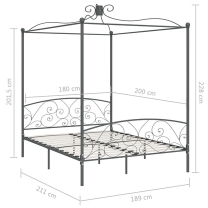 Hemelbedframe Metaal 180 x 200 cm Grijs