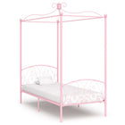 Pink Metal Four-Poster Bed Frame 90x200 cm
