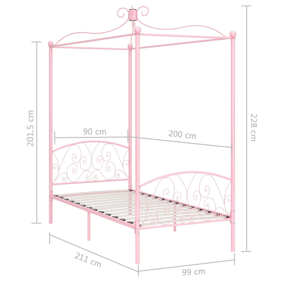 Hemelbedframe Metaal 90 x 200 cm Roze