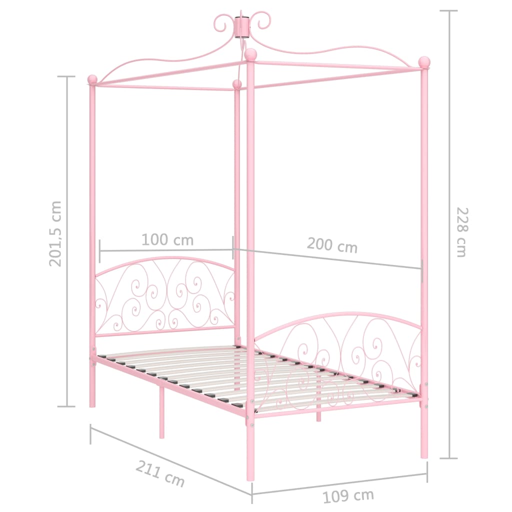 Hemelbedframe Metaal 100 x 200 cm Roze